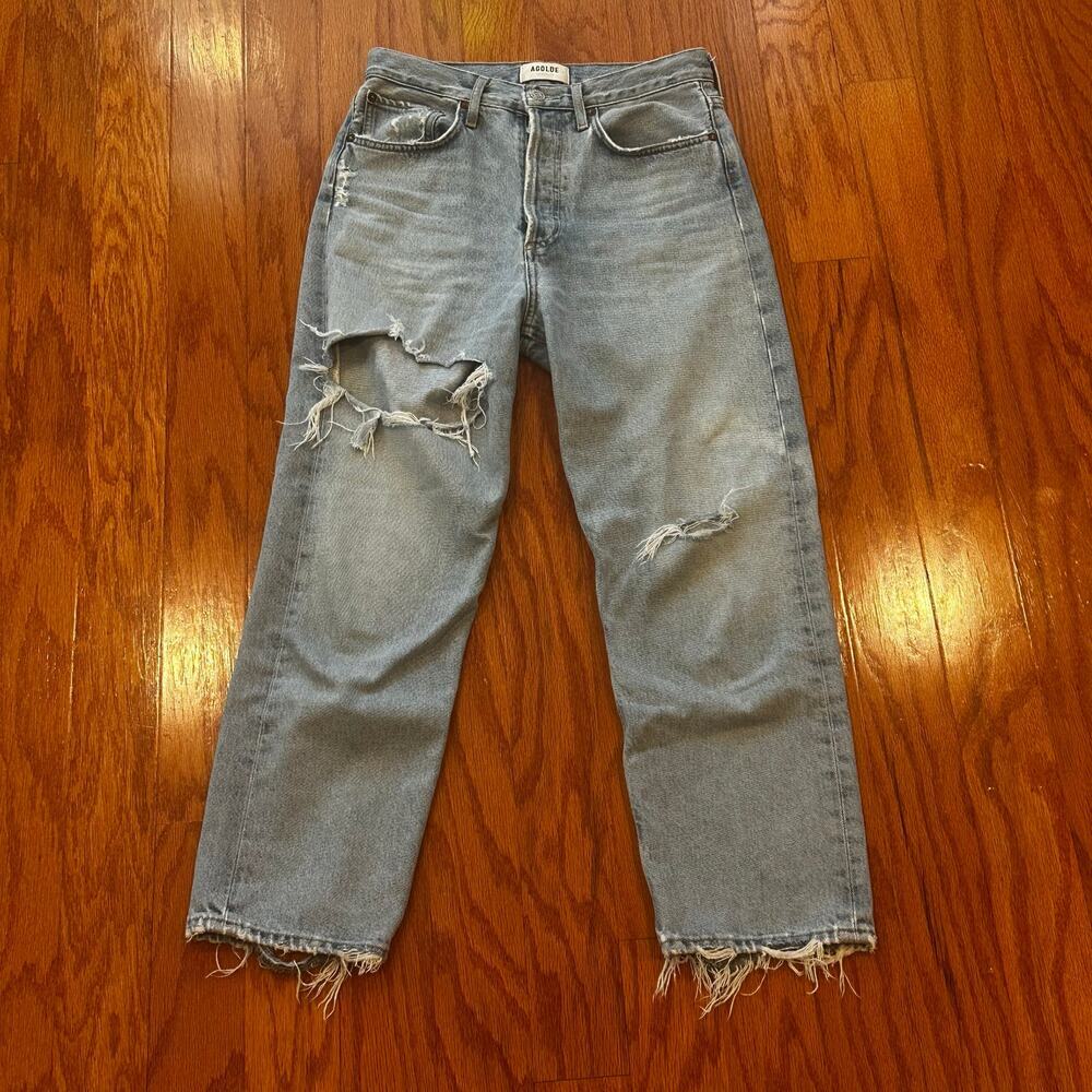 Agolde Distressed Jeans sz 25 Light Wash Jeans Button Fly Straight Leg